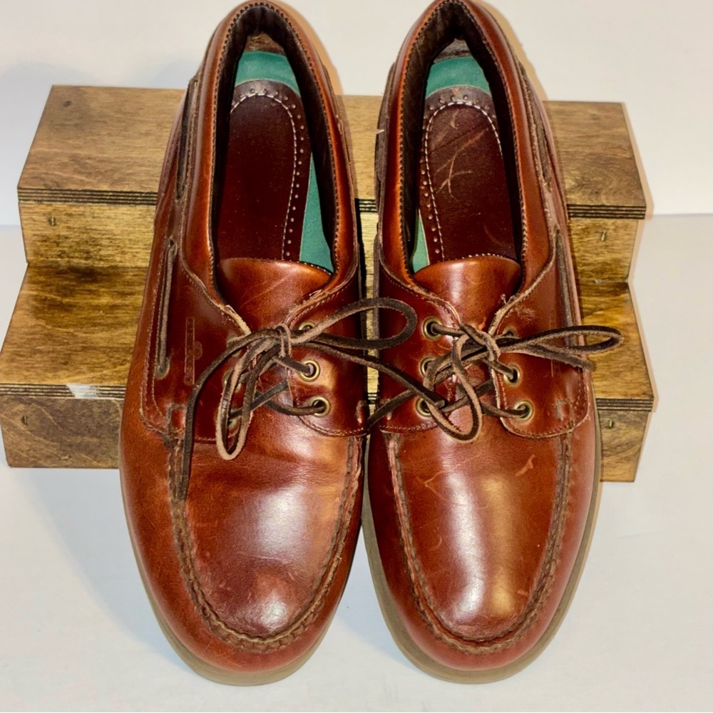 Sebago Docksides Brown Leather Boat Shoes Non Marking Sole Mens 9.5 WW Vintage